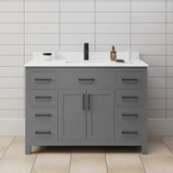 Wyndham WCG242448SGBCCUNSMXX Beckett 48 Inch Single Bathroom Vanity in Dark Gray, Carrara Cultured Marble Countertop, Undermount Square Sink, Matte Black Trim