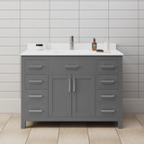 Wyndham WCG242448SKGWCUNSMXX Beckett 48 Inch Single Bathroom Vanity in Dark Gray, White Cultured Marble Countertop, Undermount Square Sink, Brushed Nickel Trim