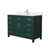 Wyndham WCG242448SGDCCUNSMXX Beckett 48 Inch Single Bathroom Vanity in Green, Carrara Cultured Marble Countertop, Undermount Square Sink, Brushed Gold Trim
