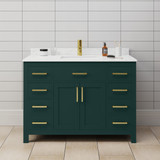 Wyndham WCG242448SGDCCUNSMXX Beckett 48 Inch Single Bathroom Vanity in Green, Carrara Cultured Marble Countertop, Undermount Square Sink, Brushed Gold Trim
