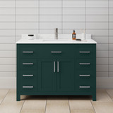 Wyndham WCG242448SGECCUNSMXX Beckett 48 Inch Single Bathroom Vanity in Green, Carrara Cultured Marble Countertop, Undermount Square Sink, Brushed Nickel Trim