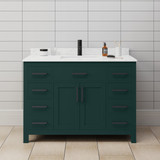 Wyndham WCG242448SGKCCUNSMXX Beckett 48 Inch Single Bathroom Vanity in Green, Carrara Cultured Marble Countertop, Undermount Square Sink, Matte Black Trim Wyndham WCG242448SGKCCUNSMXX Beckett 48 Inch Single Bathroom Vanity in Green, Carrara Cultured Marble Countertop, Undermount Square Sink, Matte Black Trim