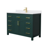Wyndham WCG242448SGDWCUNSMXX Beckett 48 Inch Single Bathroom Vanity in Green, White Cultured Marble Countertop, Undermount Square Sink, Brushed Gold Trim