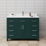 Wyndham WCG242448SGEWCUNSMXX Beckett 48 Inch Single Bathroom Vanity in Green, White Cultured Marble Countertop, Undermount Square Sink, Brushed Nickel Trim