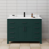 Wyndham WCG242448SGKWCUNSMXX Beckett 48 Inch Single Bathroom Vanity in Green, White Cultured Marble Countertop, Undermount Square Sink, Matte Black Trim