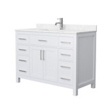 Wyndham WCG242448SWHCCUNSMXX Beckett 48 Inch Single Bathroom Vanity in White, Carrara Cultured Marble Countertop, Undermount Square Sink, Brushed Nickel Trim