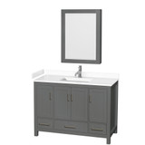Wyndham WCS141448SKGWCUNSMED Sheffield 48 Inch Single Bathroom Vanity in Dark Gray, White Cultured Marble Countertop, Undermount Square Sink, Medicine Cabinet