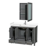 Wyndham WCS141448SKGWCUNSMED Sheffield 48 Inch Single Bathroom Vanity in Dark Gray, White Cultured Marble Countertop, Undermount Square Sink, Medicine Cabinet