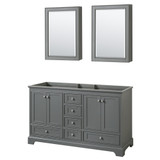 Wyndham WCS202060DKGCXSXXMED Deborah 60 Inch Double Bathroom Vanity in Dark Gray, No Countertop, No Sinks, and Medicine Cabinets