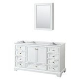 Wyndham WCS202060SWGCXSXXMED Deborah 60 Inch Single Bathroom Vanity in White, No Countertop, No Sink, Brushed Gold Trim, Medicine Cabinet