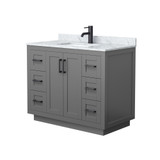 Wyndham WCF292942SGBCMUNSMXX Miranda 42 Inch Single Bathroom Vanity in Dark Gray, White Carrara Marble Countertop, Undermount Square Sink, Matte Black Trim