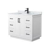 Wyndham WCF292942SWBCMUNSMXX Miranda 42 Inch Single Bathroom Vanity in White, White Carrara Marble Countertop, Undermount Square Sink, Matte Black Trim
