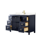 Wyndham WCV252548SBLC2UNSMXX Daria 48 Inch Single Bathroom Vanity in Dark Blue, Light-Vein Carrara Cultured Marble Countertop, Undermount Square Sink, No Mirror