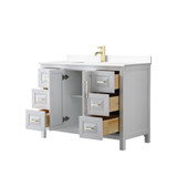 Wyndham WCV252548SWGWCUNSMXX Daria 48 Inch Single Bathroom Vanity in White, White Cultured Marble Countertop, Undermount Square Sink, Brushed Gold Trim