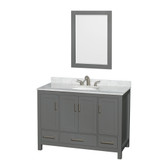 Wyndham WCS141448SKGCMUNOM24 Sheffield 48 Inch Single Bathroom Vanity in Dark Gray, White Carrara Marble Countertop, Undermount Oval Sink, and 24 Inch Mirror