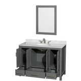 Wyndham WCS141448SKGCMUNOM24 Sheffield 48 Inch Single Bathroom Vanity in Dark Gray, White Carrara Marble Countertop, Undermount Oval Sink, and 24 Inch Mirror