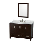 Wyndham WCS141448SESCMUNOM24 Sheffield 48 Inch Single Bathroom Vanity in Espresso, White Carrara Marble Countertop, Undermount Oval Sink, and 24 Inch Mirror