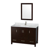 Wyndham WCS141448SESCMUNSM24 Sheffield 48 Inch Single Bathroom Vanity in Espresso, White Carrara Marble Countertop, Undermount Square Sink, and 24 Inch Mirror