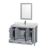 Wyndham WCS141448SGYCMUNSM24 Sheffield 48 Inch Single Bathroom Vanity in Gray, White Carrara Marble Countertop, Undermount Square Sink, and 24 Inch Mirror