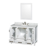 Wyndham WCS141448SWHCMUNOM24 Sheffield 48 Inch Single Bathroom Vanity in White, White Carrara Marble Countertop, Undermount Oval Sink, and 24 Inch Mirror