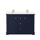 Wyndham WCV232348DBLC2UNSMXX Avery 48 Inch Double Bathroom Vanity in Dark Blue, Light-Vein Carrara Cultured Marble Countertop, Undermount Square Sinks, No Mirror