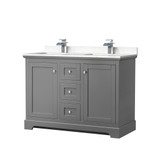 Wyndham WCV232348DKGC2UNSMXX Avery 48 Inch Double Bathroom Vanity in Dark Gray, Light-Vein Carrara Cultured Marble Countertop, Undermount Square Sinks, No Mirror