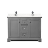 Wyndham WCV232348DKGC2UNSMXX Avery 48 Inch Double Bathroom Vanity in Dark Gray, Light-Vein Carrara Cultured Marble Countertop, Undermount Square Sinks, No Mirror