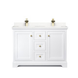 Wyndham WCV232348DWGC2UNSMXX Avery 48 Inch Double Bathroom Vanity in White, Light-Vein Carrara Cultured Marble Countertop, Undermount Square Sinks, Brushed Gold Trim