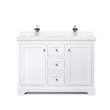 Wyndham WCV232348DWHWCUNSMXX Avery 48 Inch Double Bathroom Vanity in White, White Cultured Marble Countertop, Undermount Square Sinks, No Mirror Wyndham WCV232348DWHWCUNSMXX Avery 48 Inch Double Bathroom Vanity in White, White Cultured Marble Countertop, Undermount Square Sinks, No Mirror