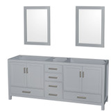 Wyndham WCS141480DGYCXSXXM24 Sheffield 80 Inch Double Bathroom Vanity in Gray, No Countertop, No Sink, and 24 Inch Mirrors