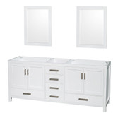 Wyndham WCS141480DWHCXSXXM24 Sheffield 80 Inch Double Bathroom Vanity in White, No Countertop, No Sinks, and 24 Inch Mirrors