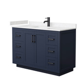 Wyndham WCF292948SBBC2UNSMXX Miranda 48 Inch Single Bathroom Vanity in Dark Blue, Light-Vein Carrara Cultured Marble Countertop, Undermount Square Sink, Matte Black Trim