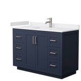 Wyndham WCF292948SBNWCUNSMXX Miranda 48 Inch Single Bathroom Vanity in Dark Blue, White Cultured Marble Countertop, Undermount Square Sink, Brushed Nickel Trim