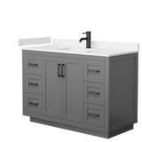 Wyndham WCF292948SGBC2UNSMXX Miranda 48 Inch Single Bathroom Vanity in Dark Gray, Light-Vein Carrara Cultured Marble Countertop, Undermount Square Sink, Matte Black Trim