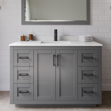 Wyndham WCF292948SGBC2UNSMXX Miranda 48 Inch Single Bathroom Vanity in Dark Gray, Light-Vein Carrara Cultured Marble Countertop, Undermount Square Sink, Matte Black Trim