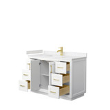 Wyndham WCF292948SWGC2UNSMXX Miranda 48 Inch Single Bathroom Vanity in White, Light-Vein Carrara Cultured Marble Countertop, Undermount Square Sink, Brushed Gold Trim