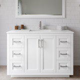 Wyndham WCF292948SWHC2UNSMXX Miranda 48 Inch Single Bathroom Vanity in White, Light-Vein Carrara Cultured Marble Countertop, Undermount Square Sink, Brushed Nickel Trim