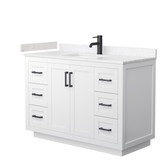 Wyndham WCF292948SWBC2UNSMXX Miranda 48 Inch Single Bathroom Vanity in White, Light-Vein Carrara Cultured Marble Countertop, Undermount Square Sink, Matte Black Trim