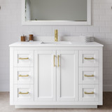 Wyndham WCF292948SWGWCUNSMXX Miranda 48 Inch Single Bathroom Vanity in White, White Cultured Marble Countertop, Undermount Square Sink, Brushed Gold Trim