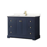 Wyndham WCV232348SBLC2UNSMXX Avery 48 Inch Single Bathroom Vanity in Dark Blue, Light-Vein Carrara Cultured Marble Countertop, Undermount Square Sink, No Mirror