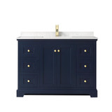 Wyndham WCV232348SBLC2UNSMXX Avery 48 Inch Single Bathroom Vanity in Dark Blue, Light-Vein Carrara Cultured Marble Countertop, Undermount Square Sink, No Mirror