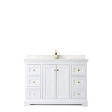 Wyndham WCV232348SWGC2UNSMXX Avery 48 Inch Single Bathroom Vanity in White, Light-Vein Carrara Cultured Marble Countertop, Undermount Square Sink, Brushed Gold Trim