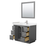 Wyndham  WCF292942SKGC2UNSM34 Miranda 42 Inch Single Bathroom Vanity in Dark Gray, Light-Vein Carrara Cultured Marble Countertop, Undermount Square Sink, Brushed Nickel Trim, 34 Inch Mirror