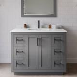 Wyndham WCF292942SGBC2UNSM34 Miranda 42 Inch Single Bathroom Vanity in Dark Gray, Light-Vein Carrara Cultured Marble Countertop, Undermount Square Sink, Matte Black Trim, 34 Inch Mirror