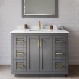 Wyndham WCF292942SGGWCUNSM34 Miranda 42 Inch Single Bathroom Vanity in Dark Gray, White Cultured Marble Countertop, Undermount Square Sink, Brushed Gold Trim, 34 Inch Mirror