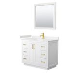 Wyndham WCF292942SWGC2UNSM34 Miranda 42 Inch Single Bathroom Vanity in White, Light-Vein Carrara Cultured Marble Countertop, Undermount Square Sink, Brushed Gold Trim, 34 Inch Mirror