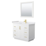 Wyndham WCF292942SWGWCUNSM34 Miranda 42 Inch Single Bathroom Vanity in White, White Cultured Marble Countertop, Undermount Square Sink, Brushed Gold Trim, 34 Inch Mirror