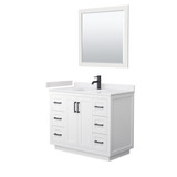 Wyndham WCF292942SWBWCUNSM34 Miranda 42 Inch Single Bathroom Vanity in White, White Cultured Marble Countertop, Undermount Square Sink, Matte Black Trim, 34 Inch Mirror