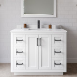Wyndham WCF292942SWBWCUNSM34 Miranda 42 Inch Single Bathroom Vanity in White, White Cultured Marble Countertop, Undermount Square Sink, Matte Black Trim, 34 Inch Mirror