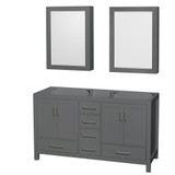 Wyndham WCS141460DKGCXSXXMED Sheffield 60 Inch Double Bathroom Vanity in Dark Gray, No Countertop, No Sinks, and Medicine Cabinets